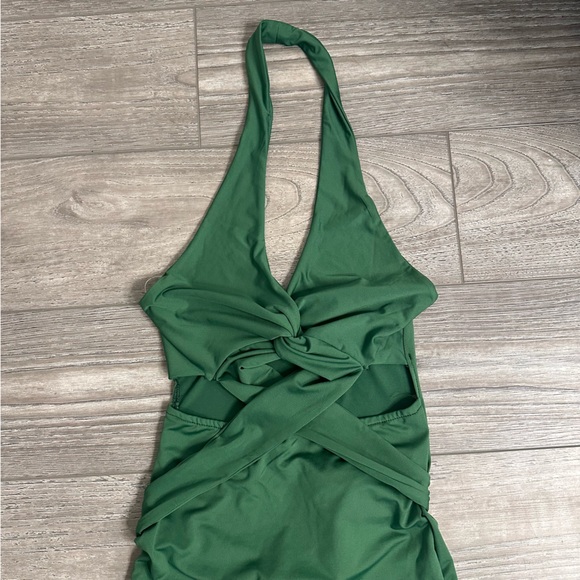 Elegant Green Halter Maxi Dress with front cut outs and wrap around tie - Picture 2 of 6